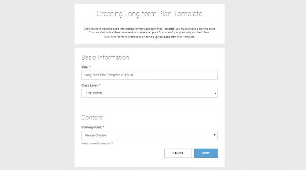 creating Long-term Plan template 